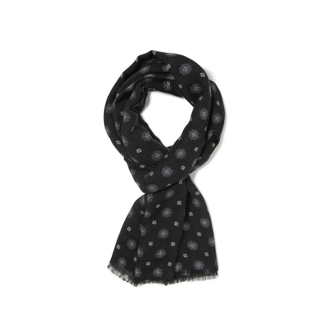 écharpe à motifs en voile de laine noir