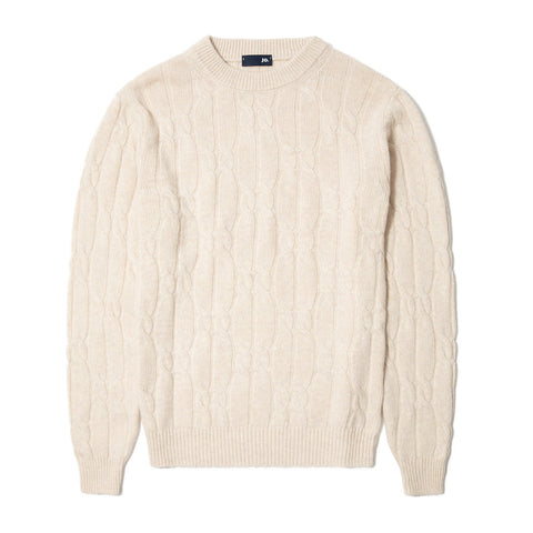 Pull à torsades en laine beige