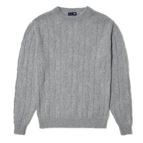 Pull à torsades en laine gris