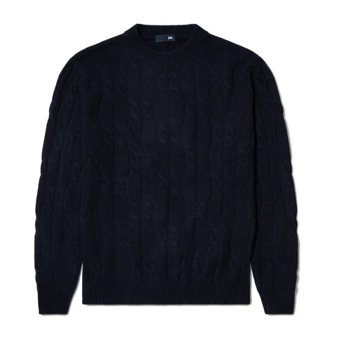 Pull à torsades en laine marine