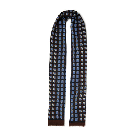Écharpe à motifs en voile de laine bleu & marron