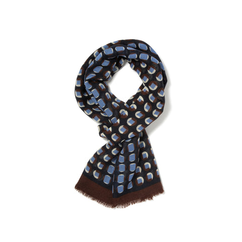 Écharpe à motifs en voile de laine bleu & marron