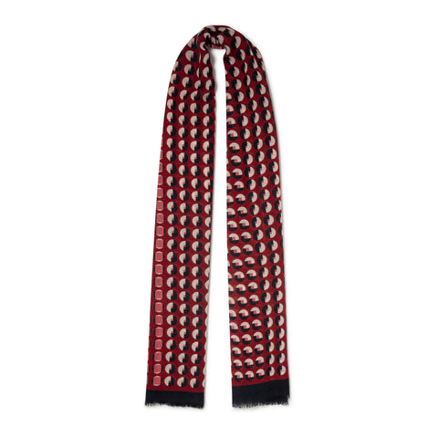 Écharpe à motifs en voile de laine marine & rouge