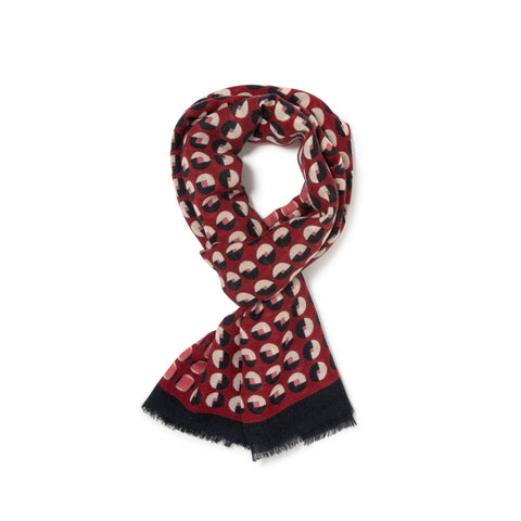 Écharpe à motifs en voile de laine marine & rouge
