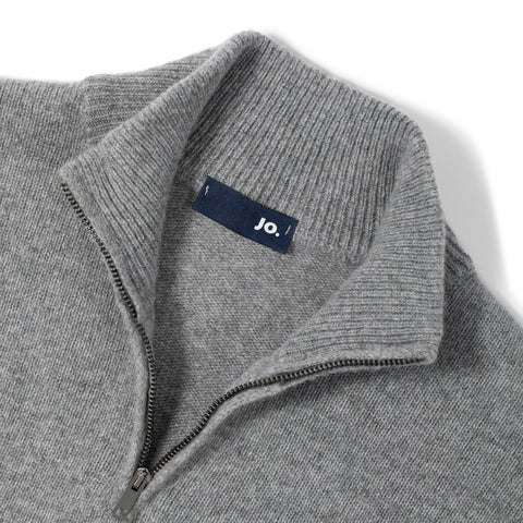 Pull col montant zippé en lambswool gris