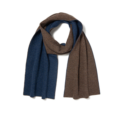 Écharpe à pois en maille pure laine noisette & bleu royal