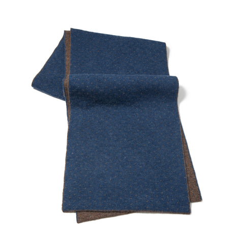 Écharpe à pois en maille pure laine noisette & bleu royal