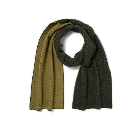 Écharpe à pois en maille pure laine vert forêt & olive