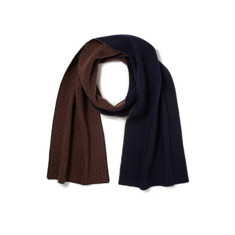Écharpe à pois en maille pure laine marine & marron
