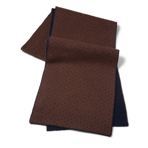Écharpe à pois en maille pure laine marine & marron