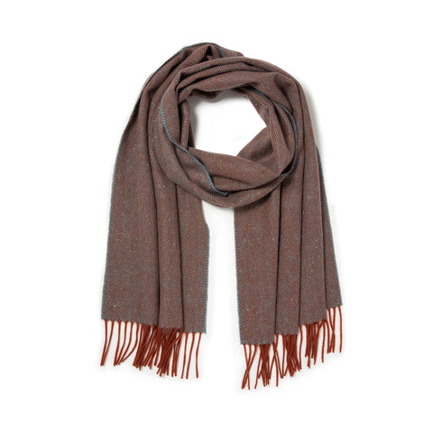 Écharpe tissée chevrons en laine beige