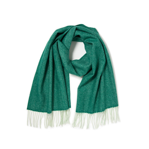 Écharpe tissée chevrons en laine verte