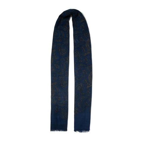 Écharpe à motifs en voile de laine marine & bleu