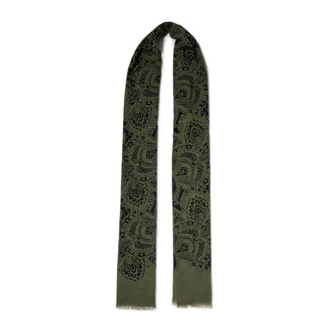 Écharpe à motifs en voile de laine vert olive