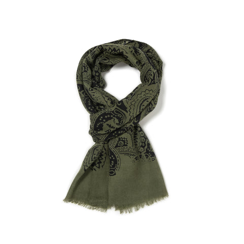 Écharpe à motifs en voile de laine vert olive