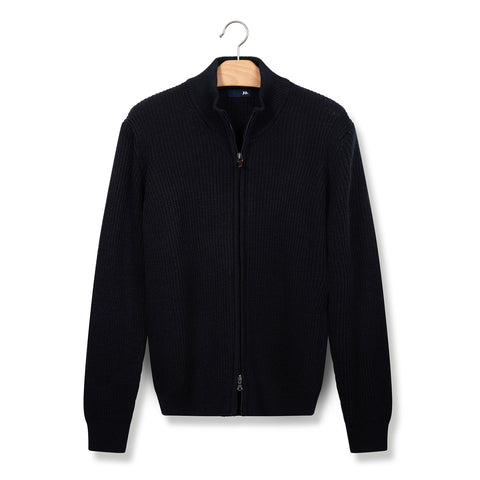 Gilet zippé en maille anglaise marine