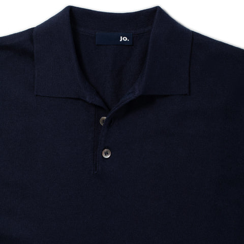 Pull fin en coton à col polo bleu marine