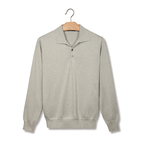 Pull fin en coton à col polo gris perle
