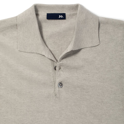 Pull fin en coton à col polo gris perle