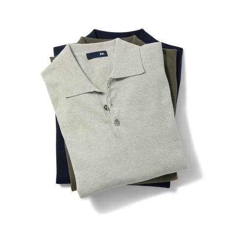 Pull fin en coton à col polo gris perle
