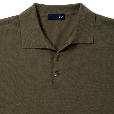 Pull fin en coton à col polo vert kaki