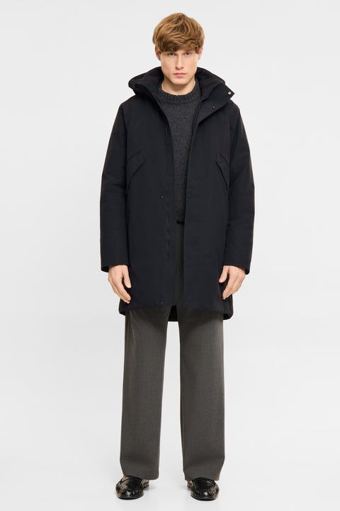 Parka longue à capuche amovible marine