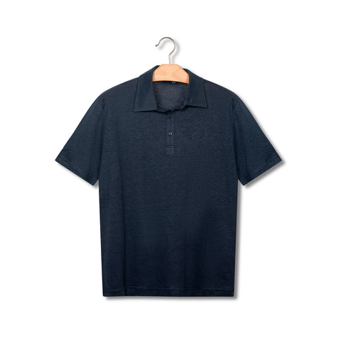 Polo en lin & coton bleu marine