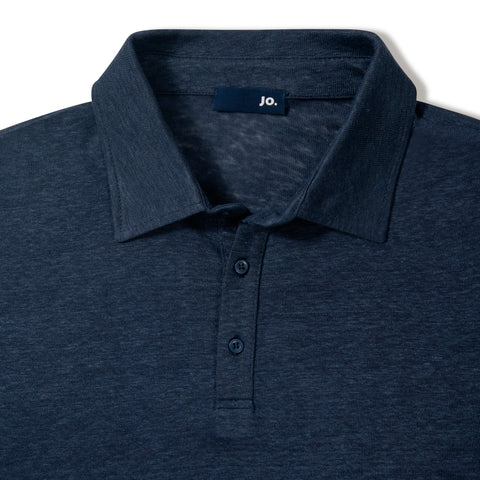Polo en lin & coton bleu marine
