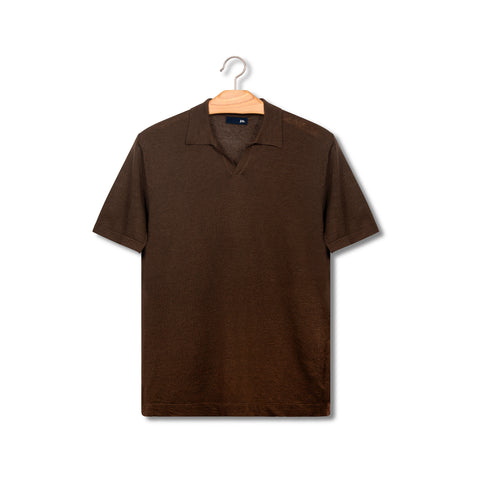 Pull polo en lin chocolat