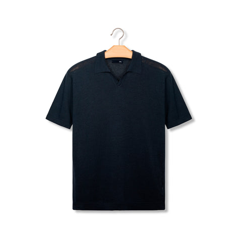 Pull polo en lin bleu marine