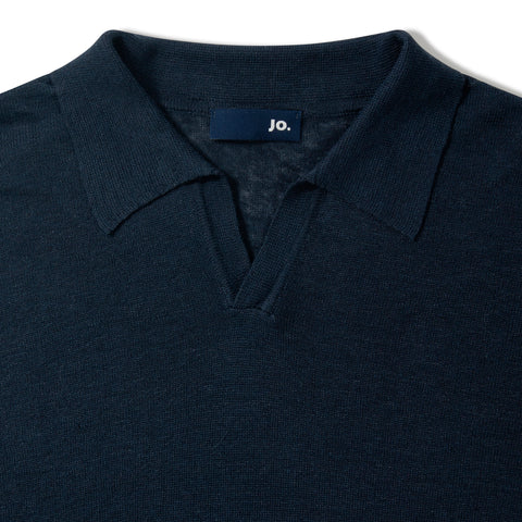 Pull polo en lin bleu marine