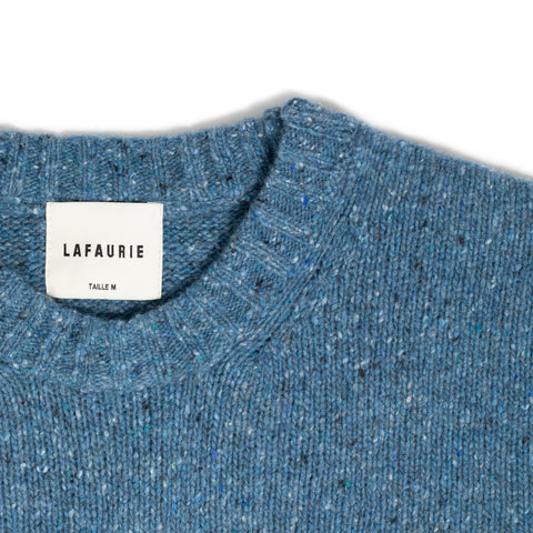 Pull en laine boutonné bleu acier