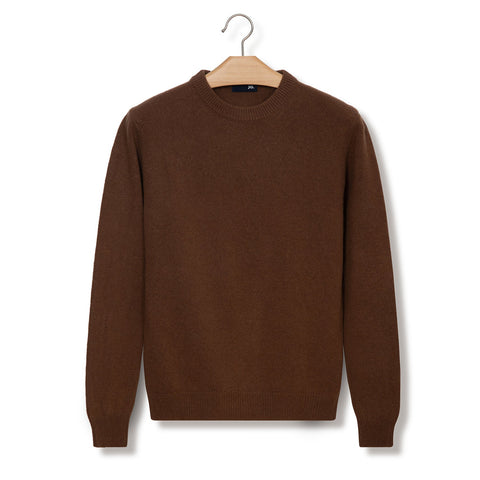 Pull col rond en laine marron tourbe
