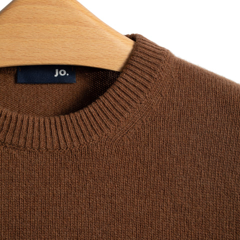 Pull col rond en laine marron tourbe