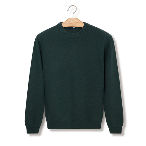Pull col rond en laine vert bosco