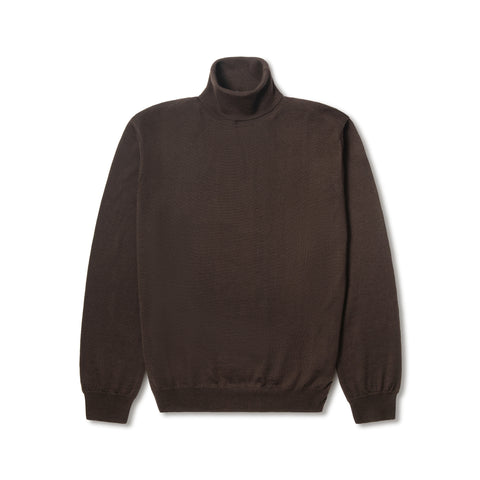Pull col roulé mérinos marron