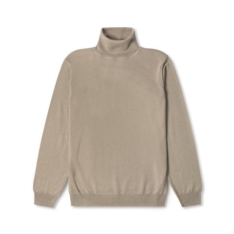 Pull col roulé mérinos beige
