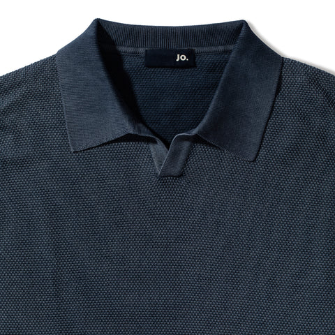 Pull col polo manches courtes bleu marine