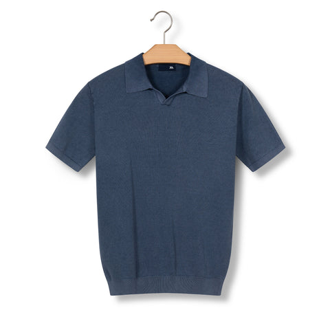 Pull col polo manches courtes bleu marine