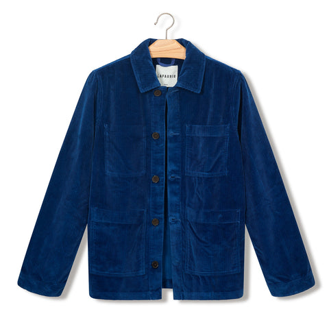 Veste de peintre Lafaurie en velours bleu lazuli