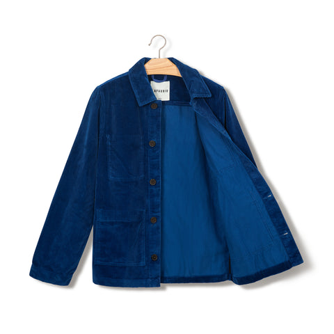 Veste de peintre Lafaurie en velours bleu lazuli