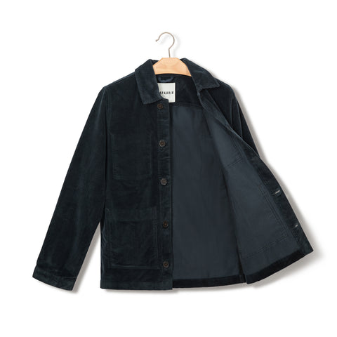 Veste de peintre Lafaurie en velours bleu pétrole
