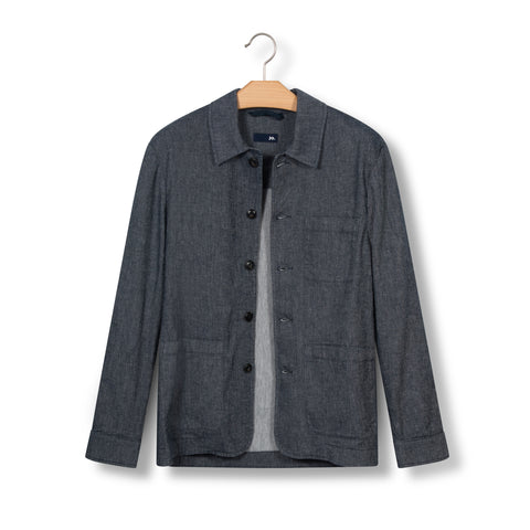 Veste chemise en coton & lin bleu marine