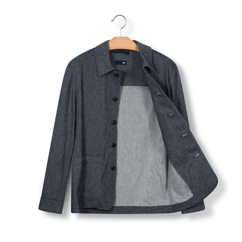 Veste chemise en coton & lin bleu marine