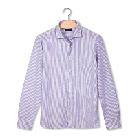 Chemise en lin & coton lavé parme