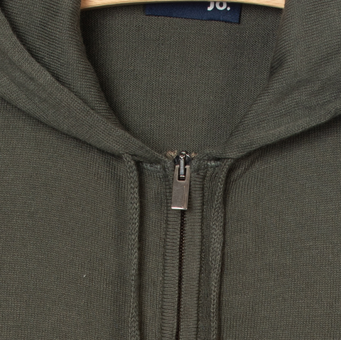 Pull à capuche en coton et laine vert militaire