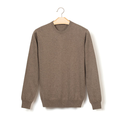Pull col rond en coton & laine taupe chiné