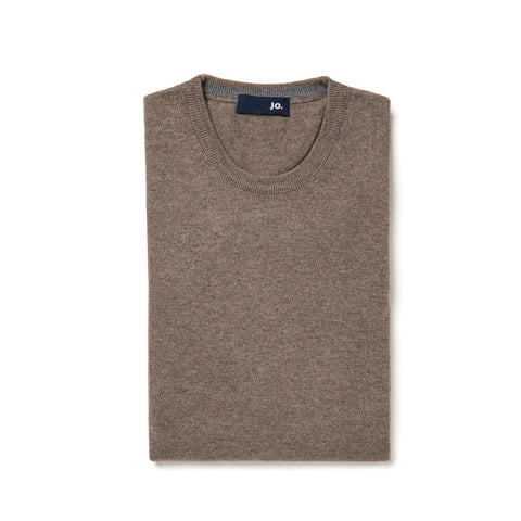 Pull col rond en coton & laine taupe chiné