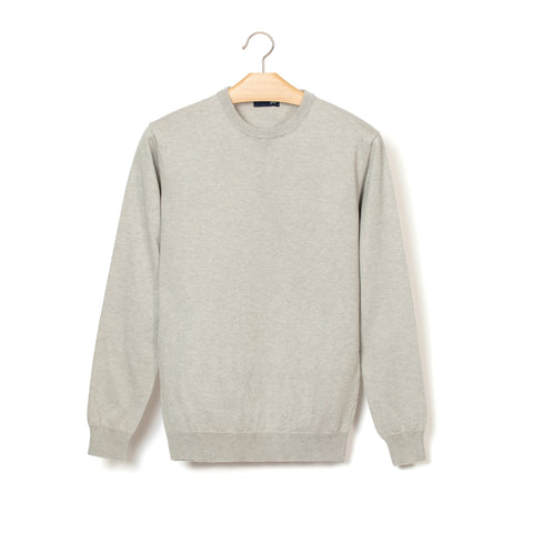 Pull col rond en coton & laine gris perle